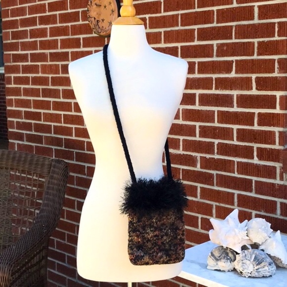 Vintage Mixed Media Knitted Crossbody Handbag